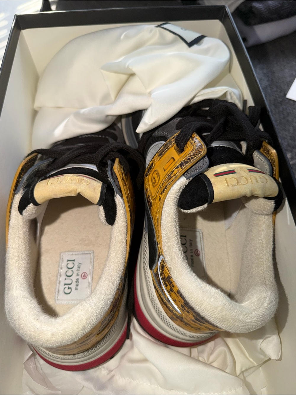 Gucci Black and Yellow Leather-Trim Sneakers - Picture 6 of 8